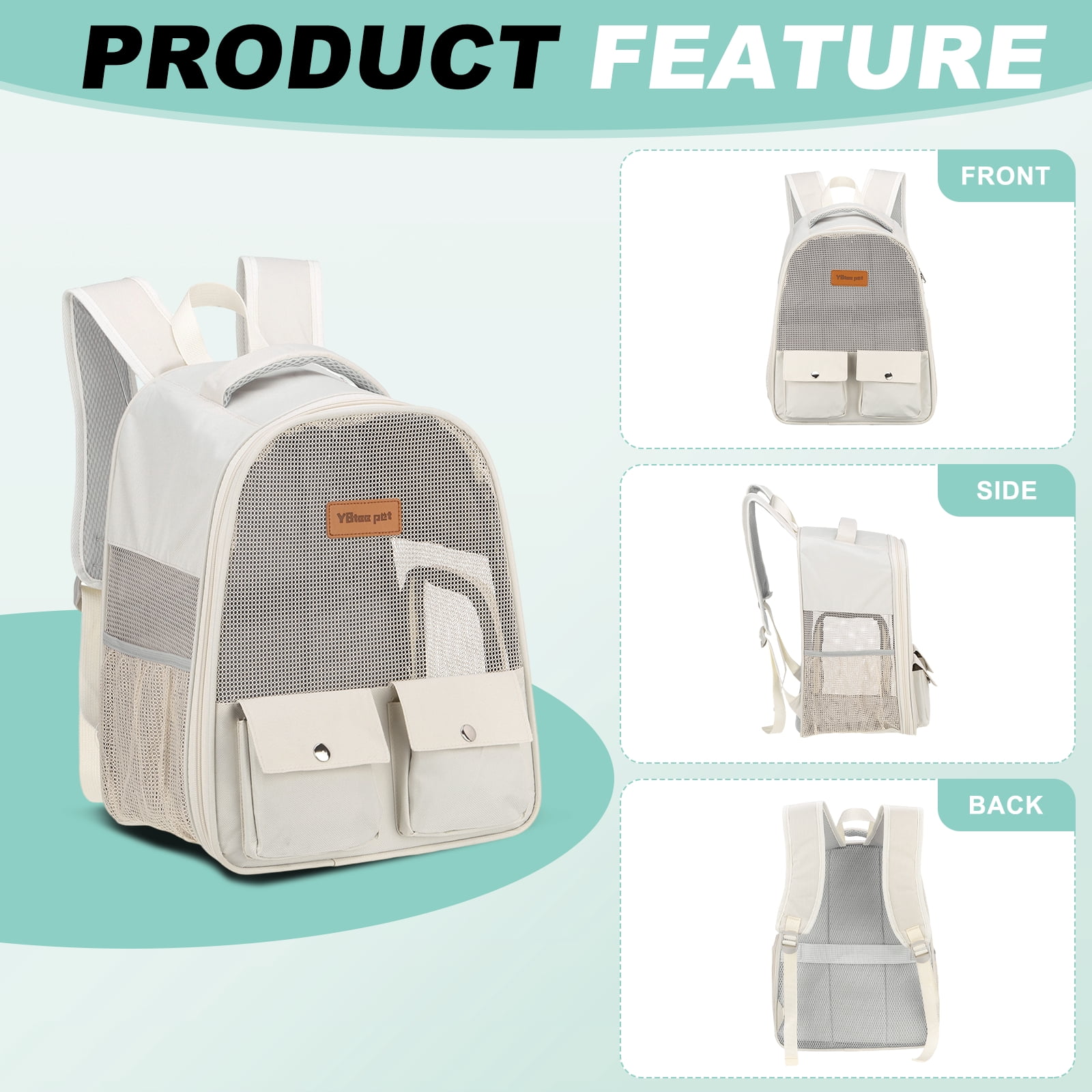 Uxcell Cat Backpack Carrier, Foldable Ventilated Mesh Pet Hiking Travel Backpack for Cats or Small Dogs Puppies, Intended for Hiking / Camping / Traveling (White, 12"x9"x16")