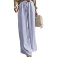 thumbnail image 2 of Women Casual Drawstring Elastic Waist Striped Wide Leg Pants with Pockets Blue M, 2 of 6