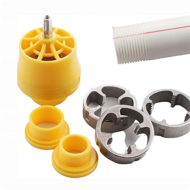 Roscador de tuberías de agua modificado con taladro eléctrico, herramienta para roscar PVC, kit de plomería para roscar tuberías de PVC, matriz redonda reutilizable para tuberías de plástico (con 3