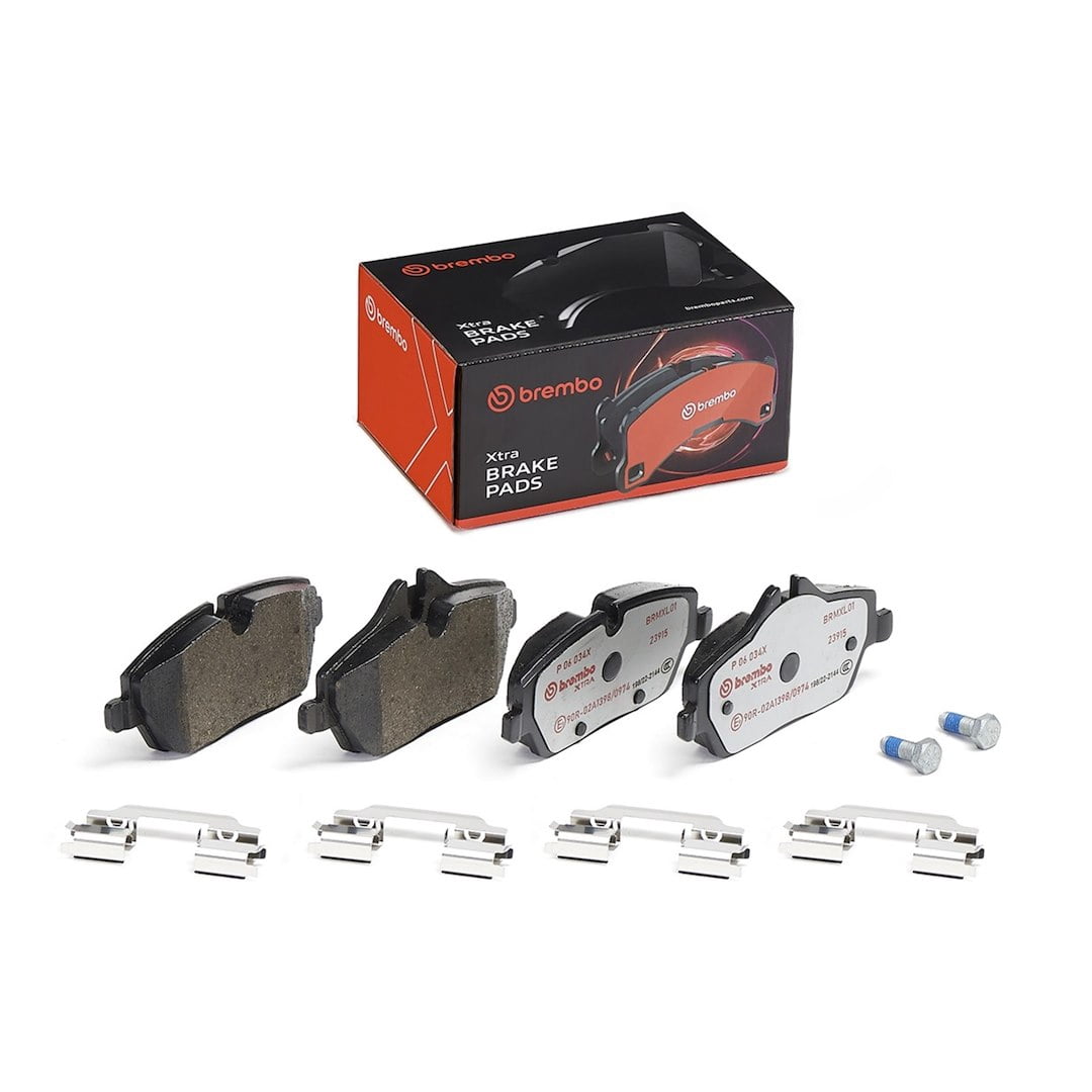 Brembo P06034X; Brake Pad; XTRALINE; FMSI Number D1308-8423; Low-Metallic; Set Of 4; With Mounting Hardware