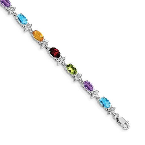 Primal Gold 14 Karat White Gold Rainbow Gemstone and Diamond Bracelet
