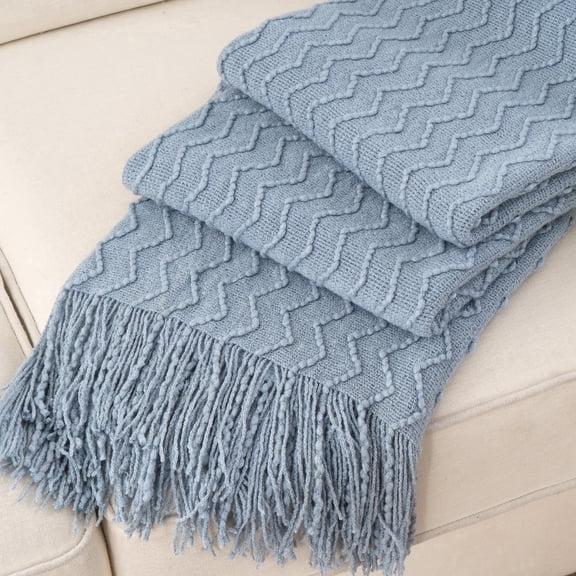 Bluish Grey Throw Blanket,Textured Knit Throws,Decorative Blanket for Couch Bed Sofa,50"x60"