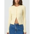 thumbnail image 4 of Gupgi Cardigan en Tricot pour Femmes Chandail d'Automne Couleur Unie Manches Longues Col Rond Boutonné Tricot Côtelé, 4 of 7