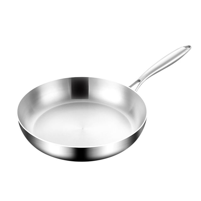 304 Stainless Steel Frying Pan Non Stick Uncoated Flat Bottom Cookware Induction Compatible Kitchen Pot 8.8 Inches Diameter Less Oil Design