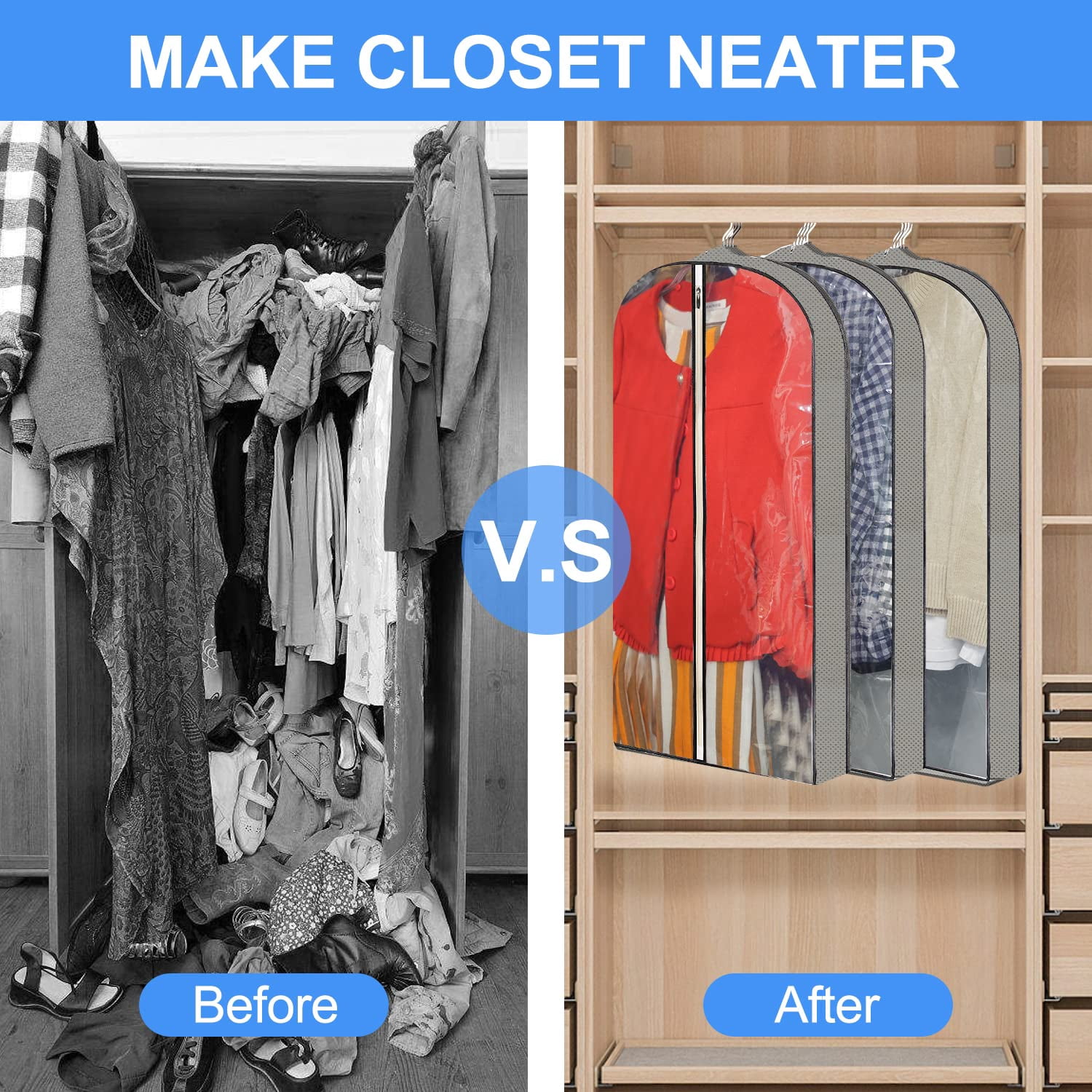 Emlimny 2 Packs   Garment Bags,40" Clear Suits Covers with 4" Gussetes for Hanging Clothes Closet Storage Travel, Plastic Protector for Coat, Jacket, Sweater, Shirts