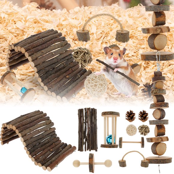 Wekvgz Hamster Toys Set Natural Wood Guinea Pig Toys Teeth Caring Hamster Chewing Toy Fun Hamster Toys Hamster Cage Toy Accessories 11 Different Toys for Rabbit Guinea Pig Gerbils