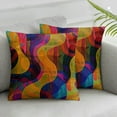 thumbnail image 3 of nygtbtfer  Colorful Chaotic Waves Throw Pillow,Rainbow Pattern with Purple Fuchsia Pink Red Orange Gold Blue and Violet Pillowcases Decorative Cushion Cover Square Pillow  White, 3 of 7