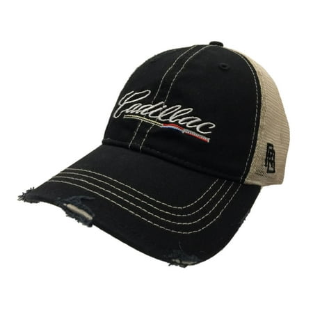 Cadillac General Motors Retro Brand Black Vintage Mesh Adj. Snapback Hat Cap