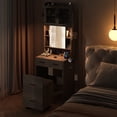 thumbnail image 5 of Spaco Vanity Desk with Sliding Mirror and LED Lights, Makeup Table with Charging Station and Storage Shelves, Compact Mini Corner Vanity Set with Hidden Storage Stool for Small Space, Gray, 5 of 15