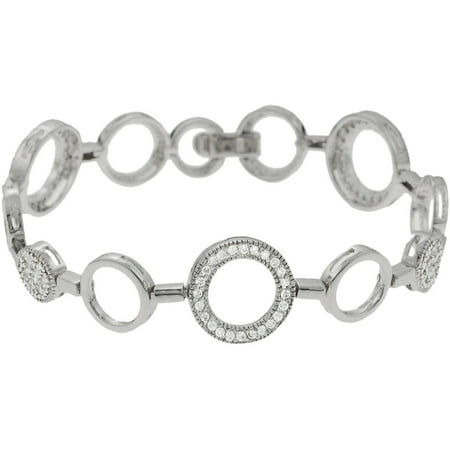 Brinley Co. Women's CZ Sterling Silver Circle Link Bracelet, 7