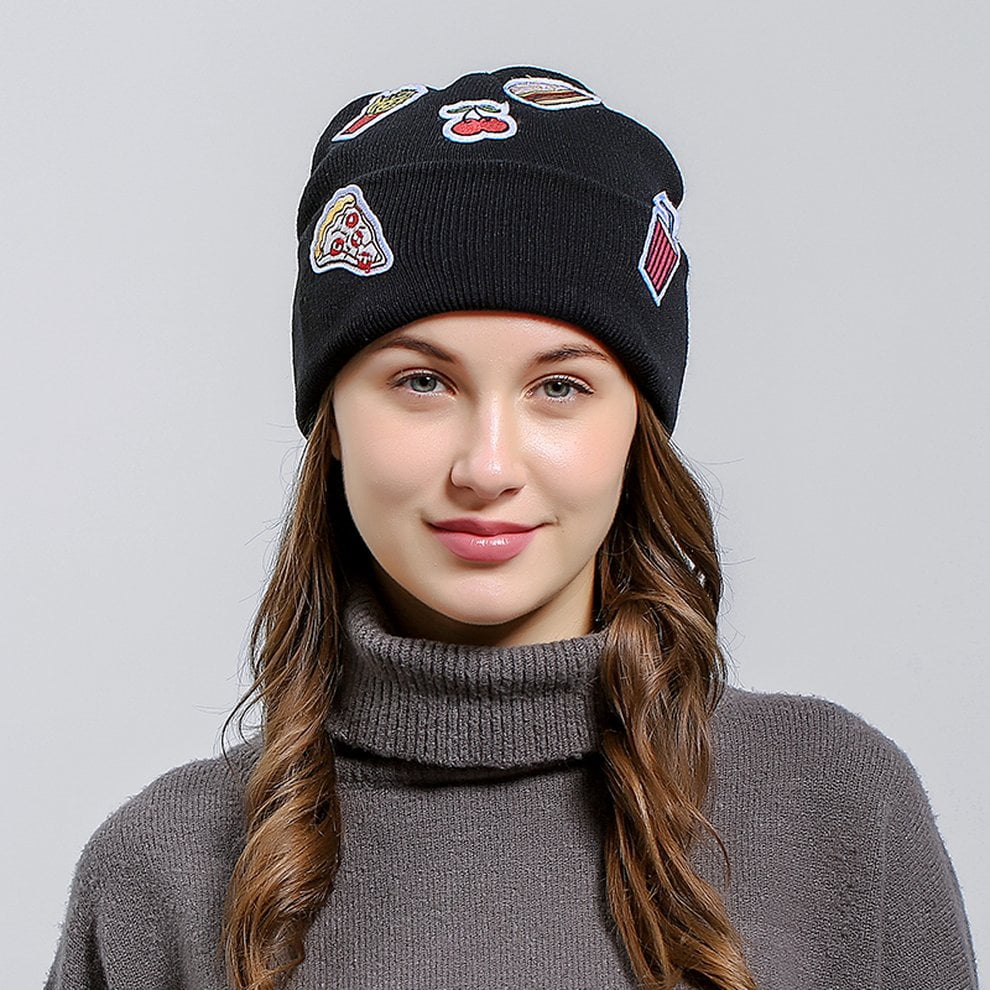 Patch Embroidery Beanies Hats Caps Women Winter Knitted Cap Ladies