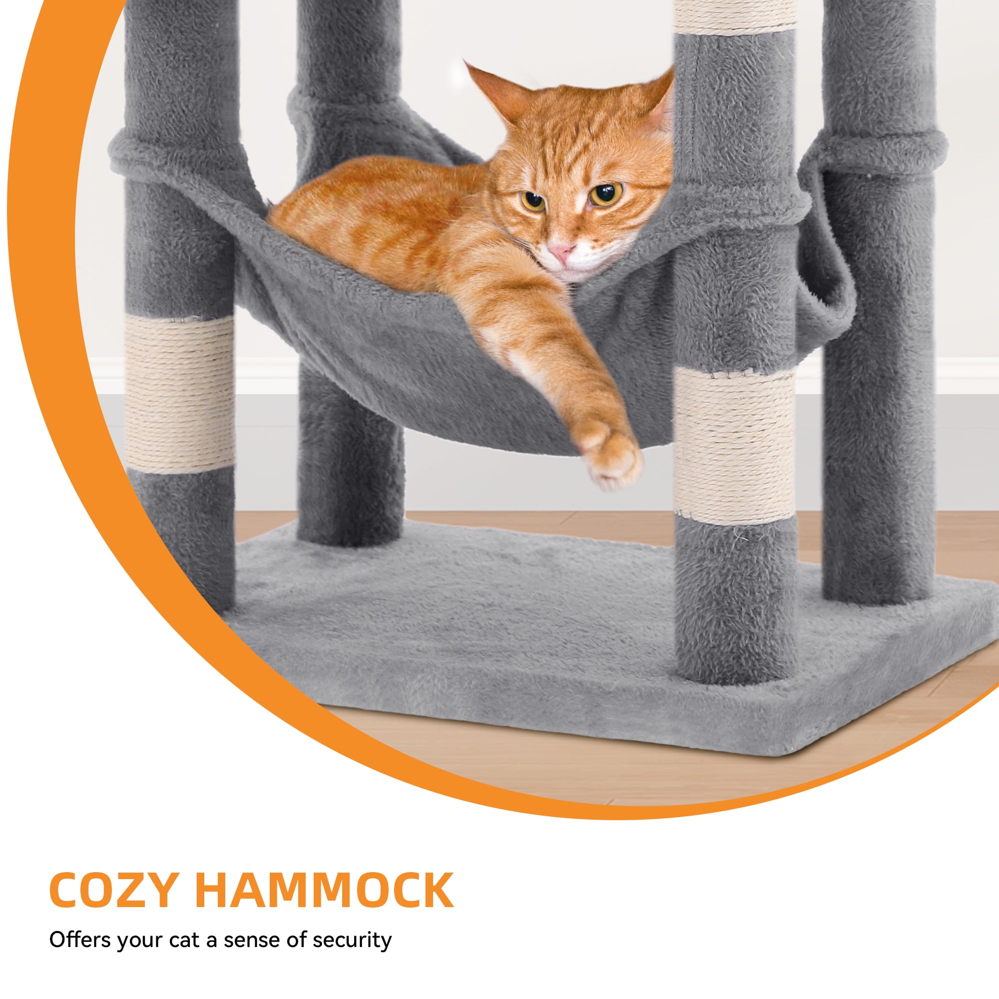 Uforic 44" Cat Tree Condo with Scratching Posts & Hammock, Indoor Pet Play Center, Light Gray