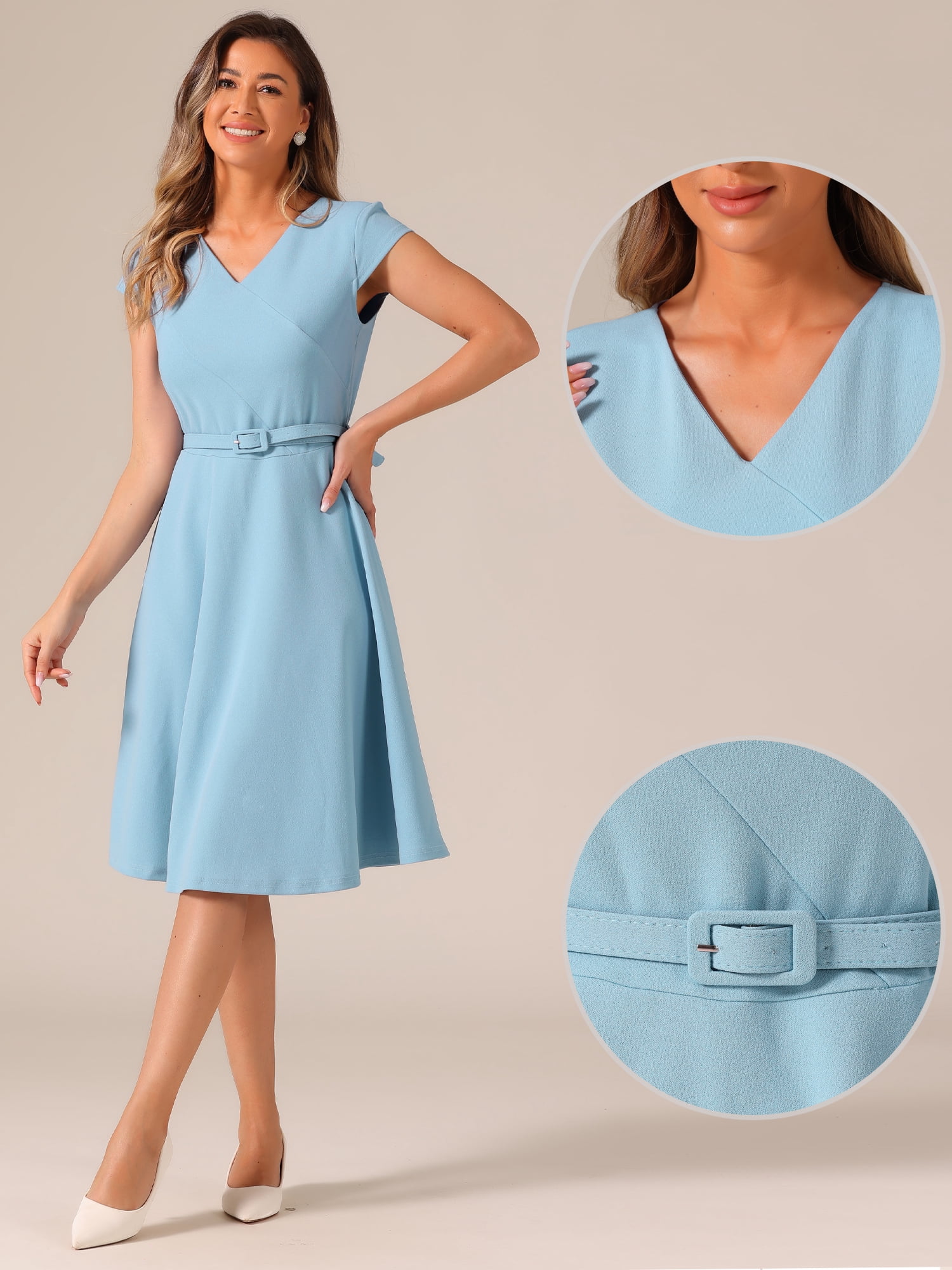 DARING DIVA V Neck Cap Sleeve Flowy A-line Cocktail Dress XL Blue