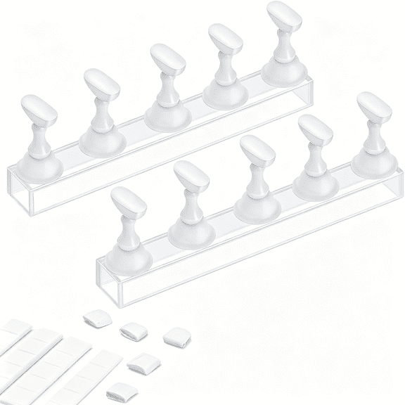 XIBUFE Acrylic Nail Display Stand Diy Nail Crystal Holder Magnetic Practice Stands with Reusable Adhesive Putty Clay for False Nail Tip Manicure Tool (2 White)