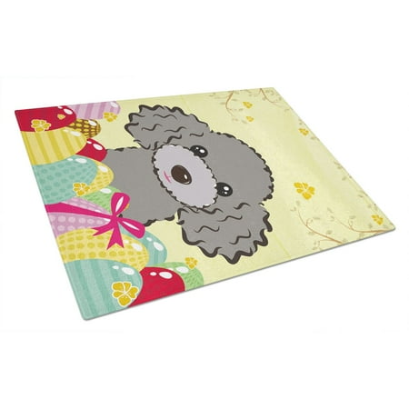 

Caroline s Treasures Silver Gray Poodle Easter Egg Hunt Glass Cutting Board Large