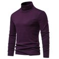 thumbnail image 4 of Manxivoo Mens Sweater Knit Sweater Solid Color Round Neck Long Sleeve Pullover Sweater Men's Sweater Autumn and Winter Men's Tops Sweater Coat Purple L, 4 of 5