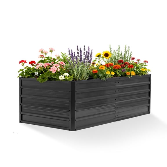 Gianna Metal Raised Garden Bed, 6x3x2ft Outdoor Planter Box, Raised Garden Beds for Planting Plants Vegetables, Flowers, Gray Black