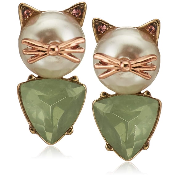 Pendientes Betsey Johnson Cat Stud con perla y piedra