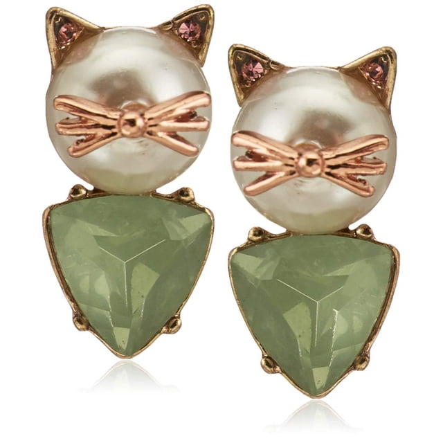 Pendientes Betsey Johnson Cat Stud con perla y piedra