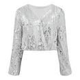 thumbnail image 4 of Women Sequined Blouse Long Sleeve V Neck Overlapping Pullover Fashion Top Glamorous Party Wear Shiny Elegant Womens Office Dinner Outfit, 4 of 5
