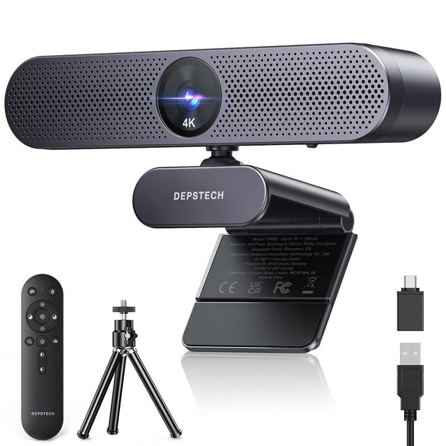 DEPSTECH Webcam 4K, Zoomable Webcam with Microphone and Remote, Equipped with Sony Sensor, 3X Digital Zoom, Noise-Canceling Mics, Auto-Focus Computer