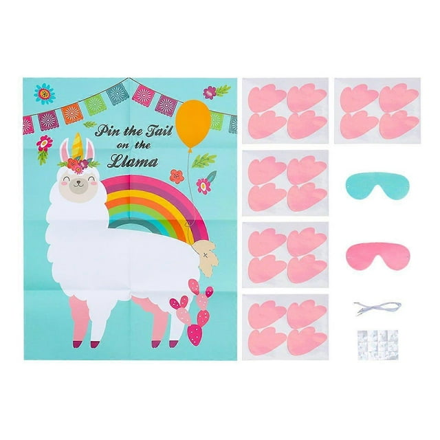Alpaca Themed Game Poster Kids Pin the Tail on the Llama Game Sticker Children Eye Patch Party Decals Birthday Party Favor Supplies Decoration