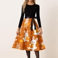 thumbnail image 2 of LWavelet Women's Long Sleeve Fit-and-Flare Dress, Cute Cartoon Bunny Print with Satin Bow Belt for Casual & Easter Outfits Saffron M, 2 of 4