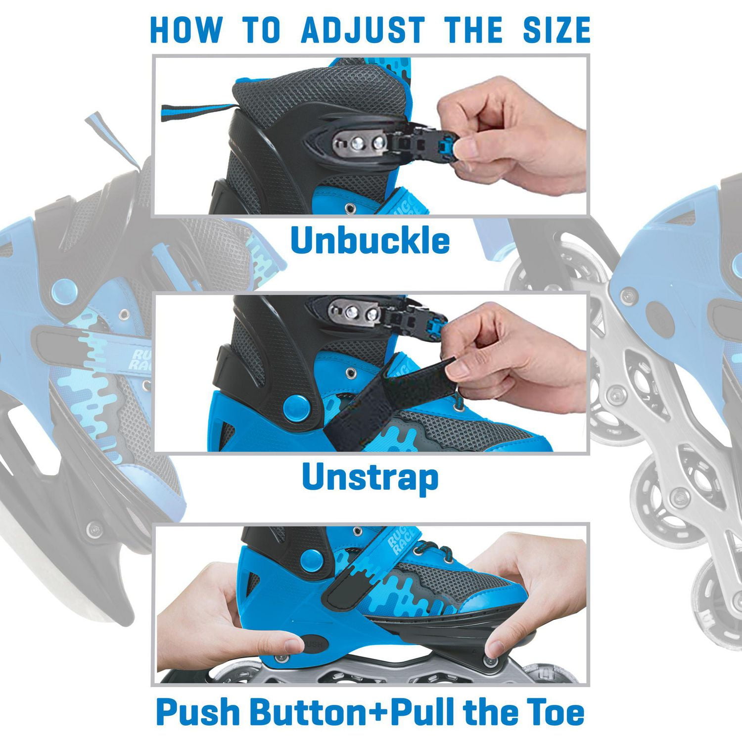 Patins à roulettes et patins à glace ajustables et convertibles Rugged Racer pour enfants - Moyen - Bleu
