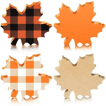 4 Pieces Fall Decorations Thanksgiving Tabletop Decorations Fall Maple Leaf Table Wooden Sign Autumn Tiered Tray Decor Thanksgiving Maple Leaves for Home Desk Office Party