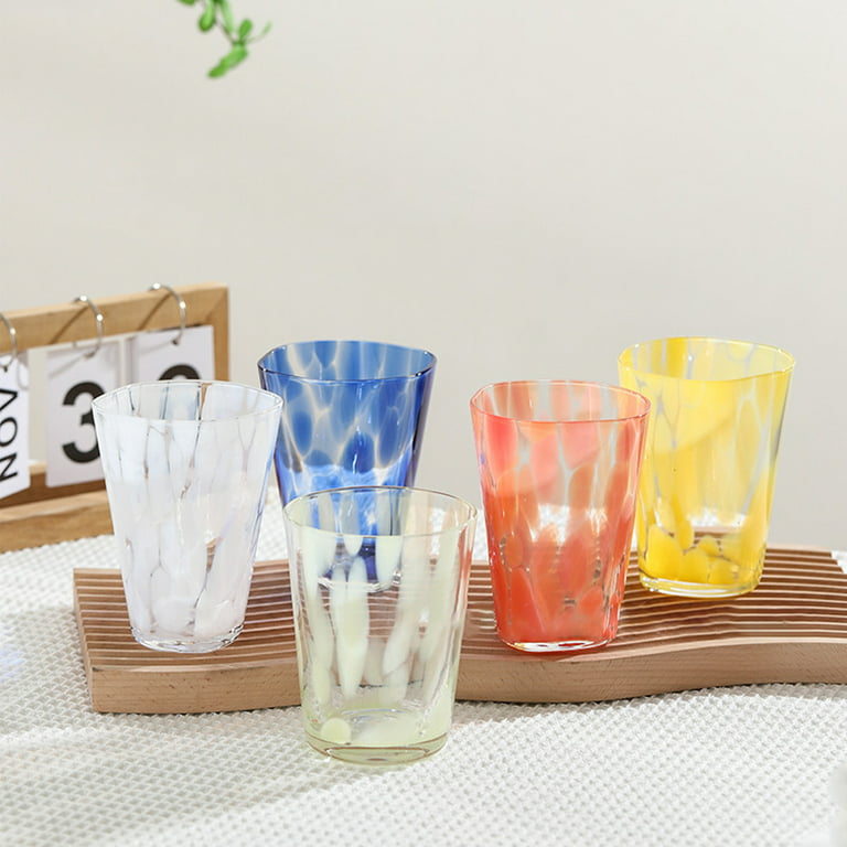 Stained Glass Cup Milk Cup with Pouring Handle Clear Glass Round Beaker for Bar Party Wine Cocktail Drink Milk Shake Coffee, Size: One size, Blue