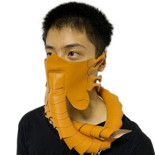 Máscara para cosplay, piel de media cara, cara de gusano alienígena, abrazo