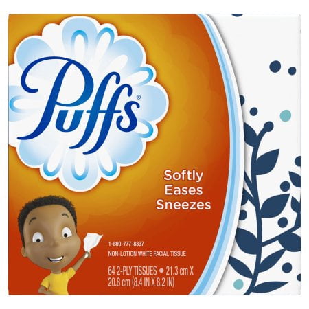 (4 Pack) Puffs, Everyday Non-Lotion Facial Tissues, 1 Cube, 64 Tissues per