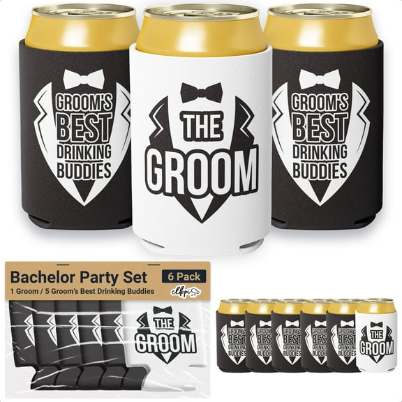Ellopi Novelty Groom & Groomsmen Neoprene Can Coolers, 6 Pack