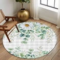 thumbnail image 2 of Round Rug 5Ft Washable Non-Slip, Eucalyptus Leaves Circle Area Rugs for Living Room Bedroom, Spring Daily Flowers Plants Gray Plaid Indoor Floor Mats Carpet Runner for Home Decor Aesthetic, 2 of 8