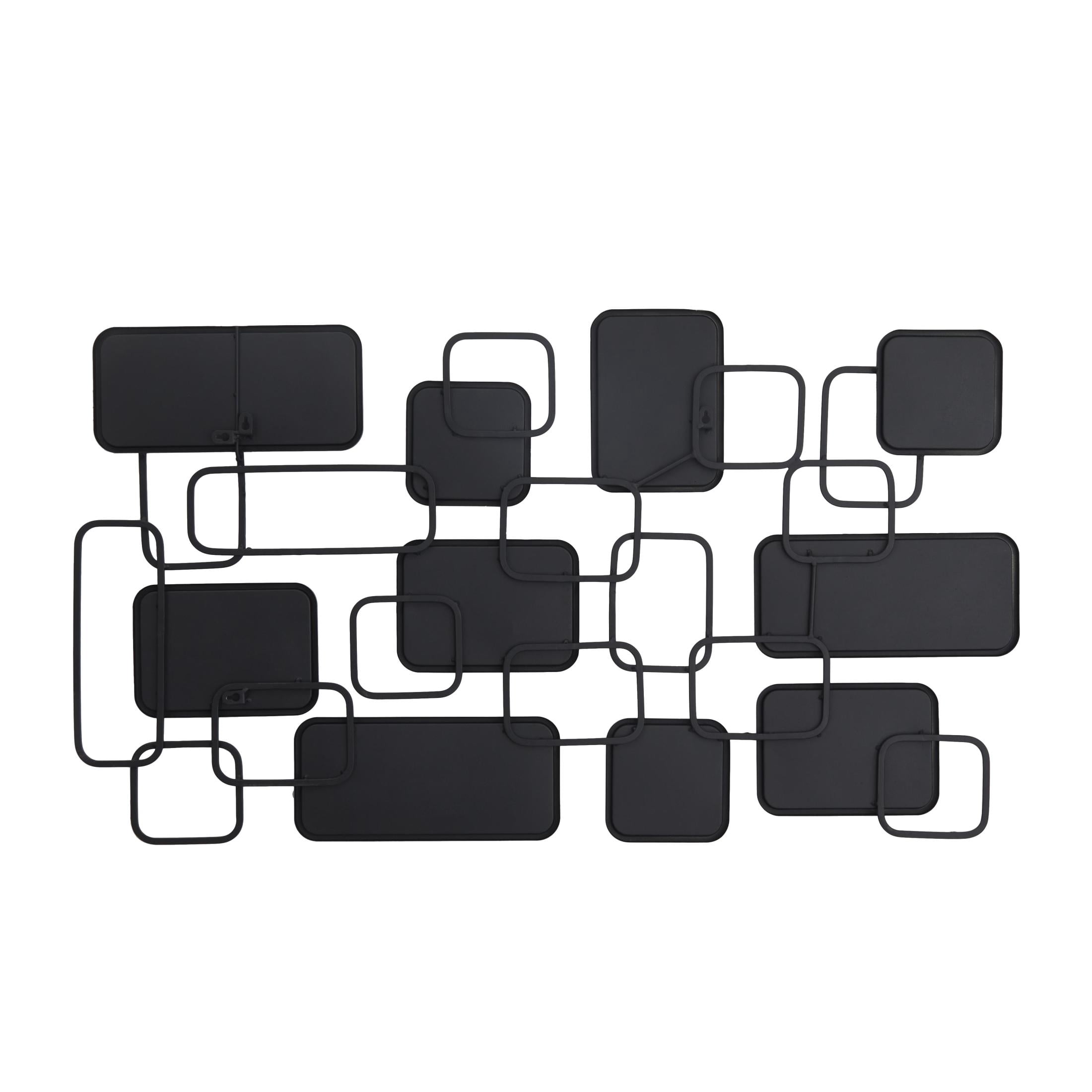 CosmoLiving by Cosmopolitan Black Metal Geometric Overlapping Rectangle Room Wall Mirror with Wire Rod Outlines, 45" x 1" x 26"