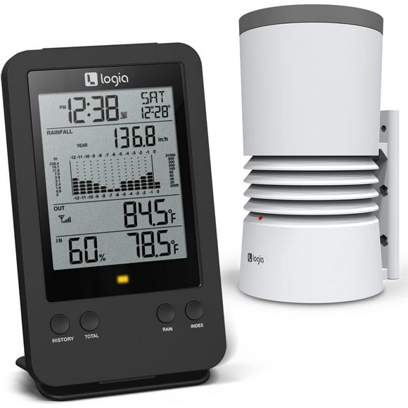 Logia 3-in-1 Rain Gauge Weather Station with Temperature & Humidity Alarms and Alerts