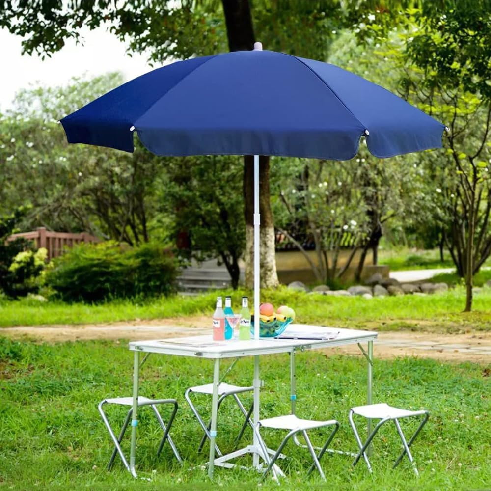 AMMSUN 6ft Blue Portable Picnic Umbrella Small beach Patio Umbrella,Push Up & Tilt & Carry Bag