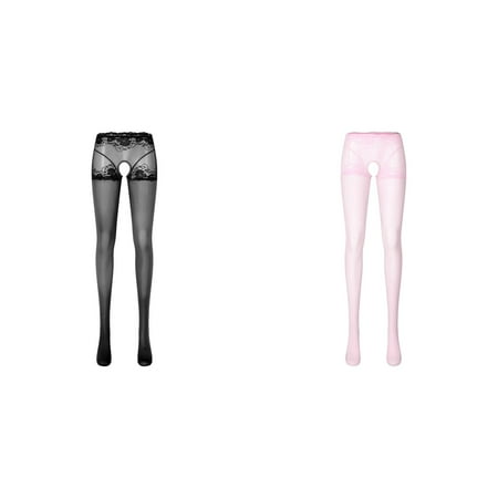Lojoutye 2 Pack(Pink 1PCS & Black 1PCS) Multipack Womens Oil Glossy Crotchless Sleepwear Pantyhose Stockings Stretchy Tights Sports Lingerie