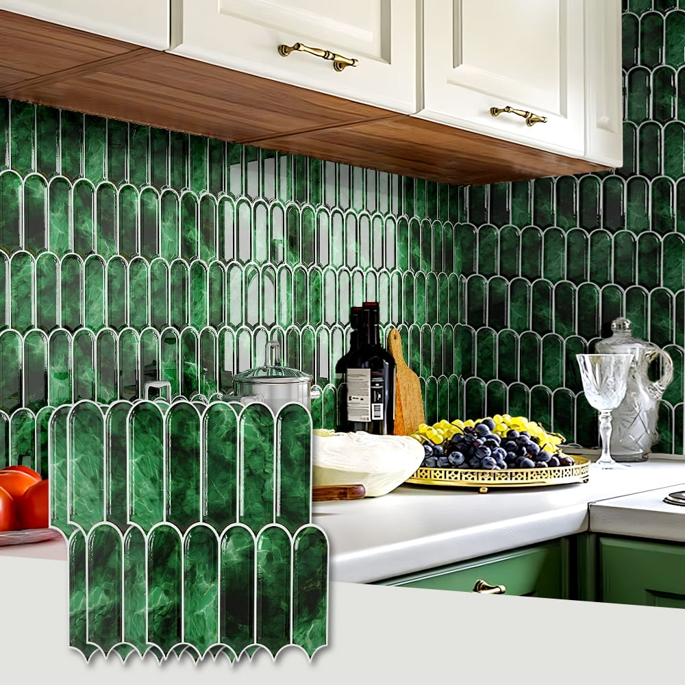 Green Straight Linear Peel and Stick Tile Backsplash 10 Sheets Backsplash Stick on Tiles for Kitchen Waterproof Smooth Wall Backsplash Renter Friendly Tiles for Bathroom Walls 12"x12"