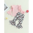 thumbnail image 3 of Toddler Girl Fall Clothes Letter Print Long Sleeve Crewneck Ribbed Tops Flare Pants Set 2Pcs Outfit, 3 of 7