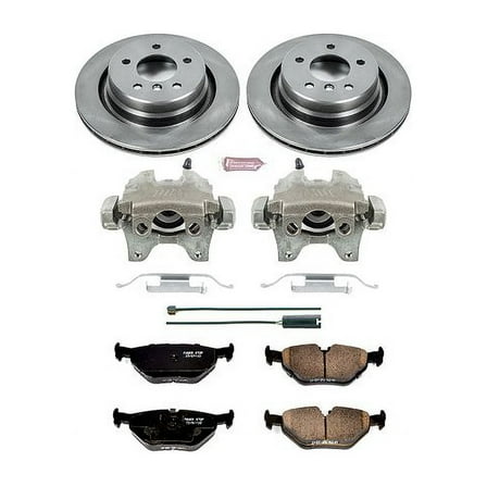 PowerStop Rear Stock Replacement Brake Pad and Rotor Kit with Calipers Fits: BMW Select Models KCOE581