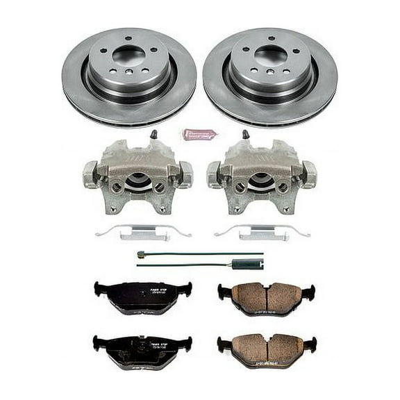 PowerStop Rear Stock Replacement Brake Pad and Rotor Kit with Calipers Fits: BMW Select Models KCOE581