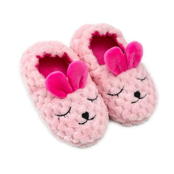 MUXiin Slippers Kids Girls Girls Bunny Slippers Soft Warm Indoor Shoes for Toddlers Kids Cozy Home Winter Footwear Non- Cute Animal Design(8-9Years,Pink)