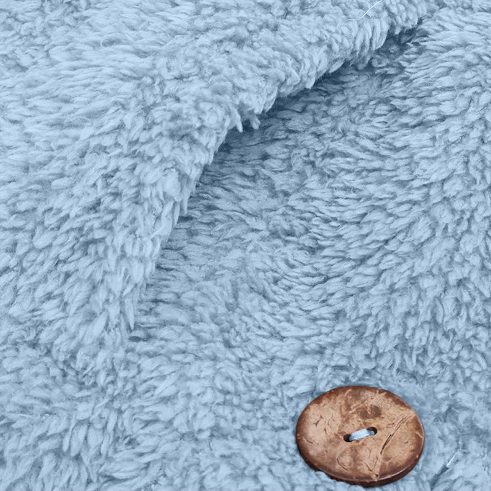 FNFYFH Womens Winter Fleece Coats Fluffy Button Long Sleeve Hoodies Jackets 2025 Warm Teddy Bear Outerwear Plus Size Hooded Coats for Women Blue S-5XL