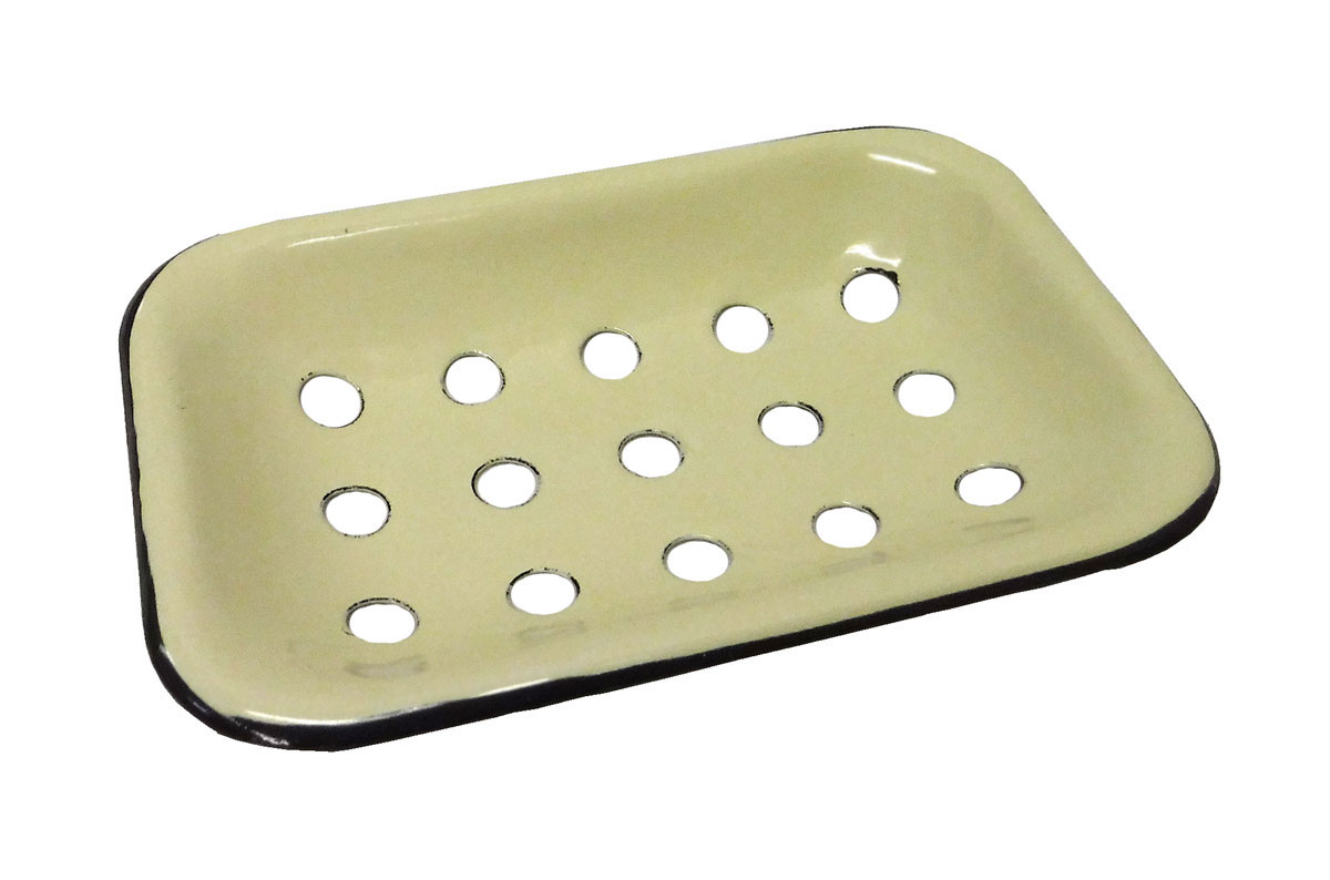 Cream Vintage Style Metal Enamel Soap Dish w// Drainage Holes