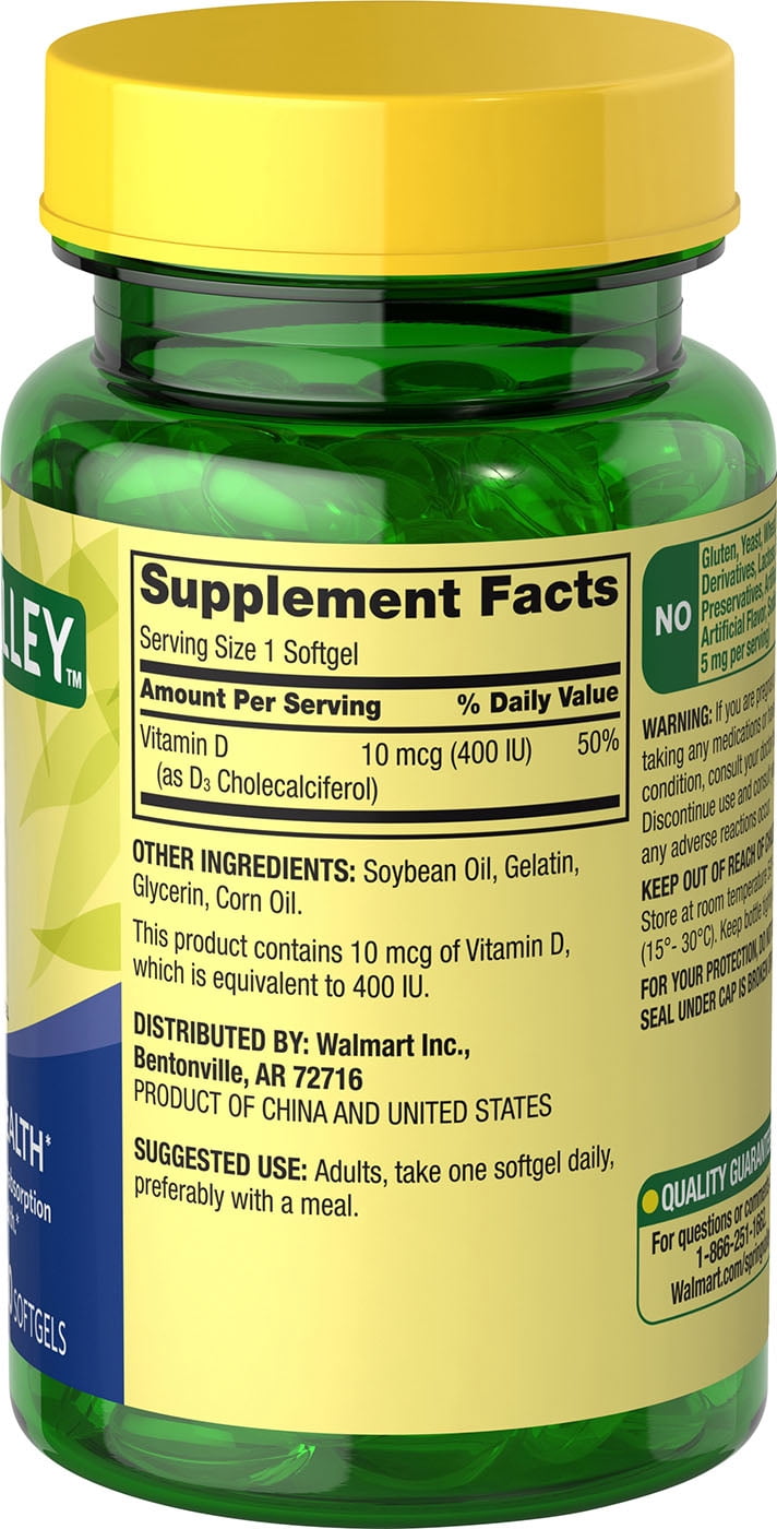 daily vitamin d on Spring Valley Vitamin D3 Softgels 400iu 200 Ct Walmart Com Walmart Com