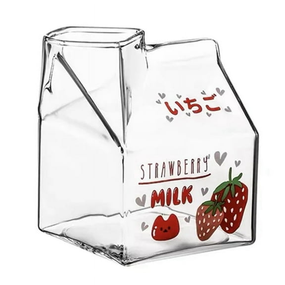 350ML Kawaii Square Milk Carton Glass Cup Heat Cute Strawberry Peach Breakfast Pudding B ywm58