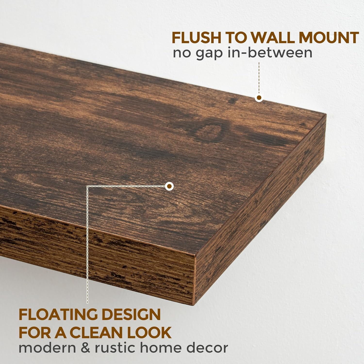 55 Inch Brown Floating Shelves, 9.3 Inch Deep Wall Mounted Floating Shelf, 55 x 9.3 Large Storage Wall Shelf for Living Room, Floating TV Stand, Farmhouse Rustic 55" Long Fireplace Mantel