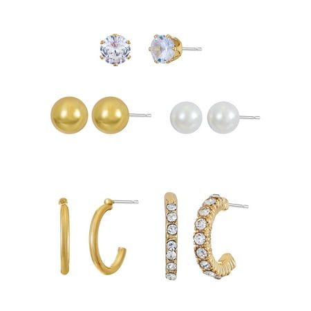 Time and Tru Womens Gold Stud and Mini Hoop Earring Collection  6 Pairs