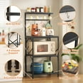 thumbnail image 3 of Kitchen Bakers Rack with Power Outlet, Coffee Bar Table 4 Tiers, Microwave Stand with 8 Hooks, Coffee Station and Organizer, Kitchen Storage Shelves Rack for Spices, Pots, Black, 3 of 17